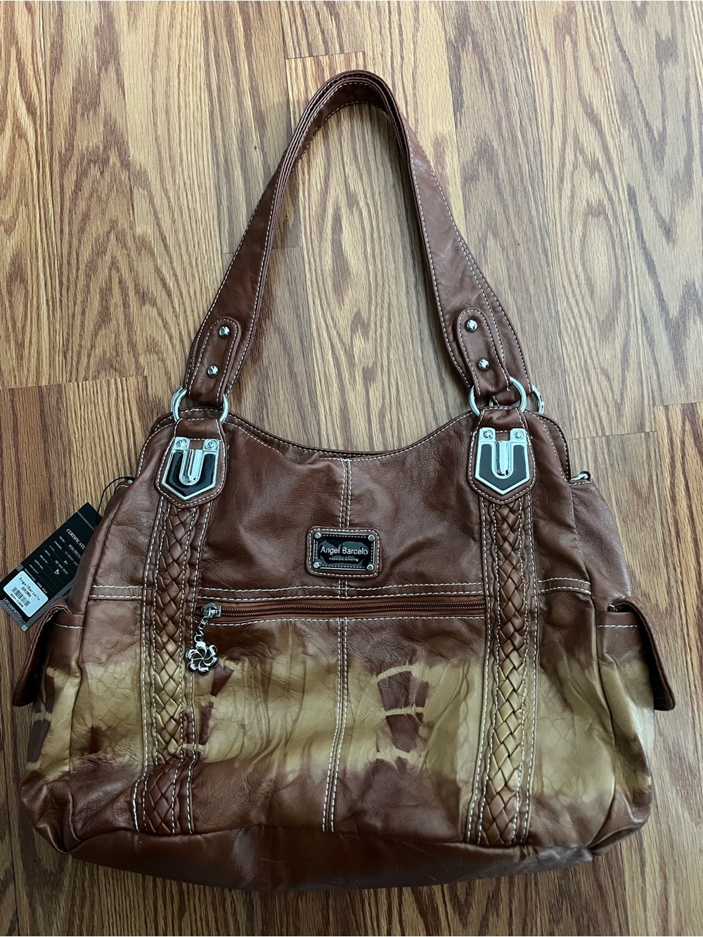 Angel Barcelo Roomy Fashion Hobo Bag - Brown Tie-Dye Washed PU Leather